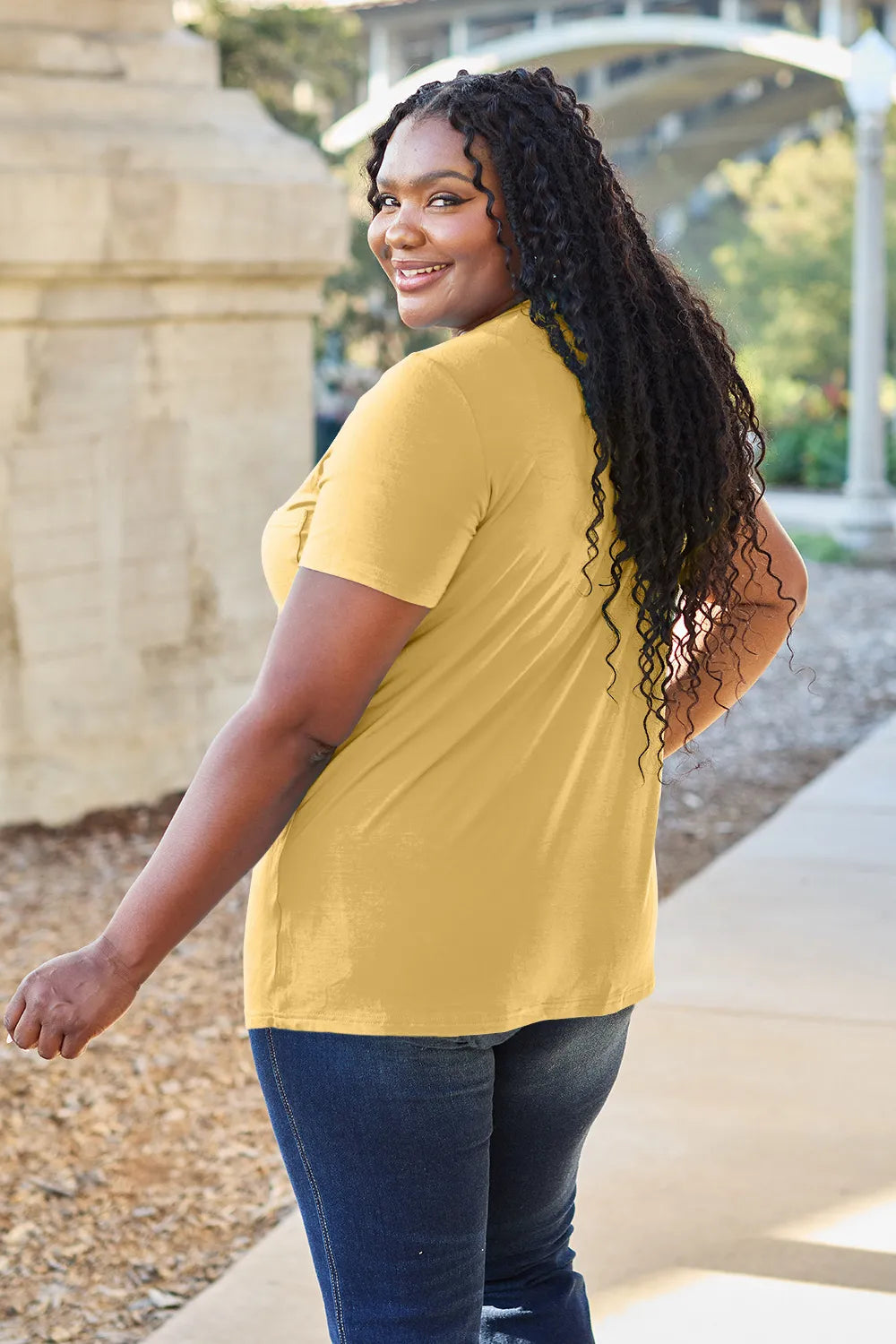 V-neck short sleeve bamboo tee with chest pocket