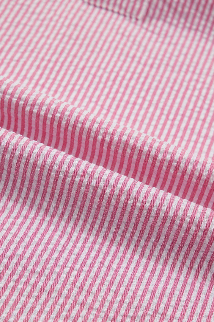 Striped split V-neck blouse with flutter bubble sleeves
