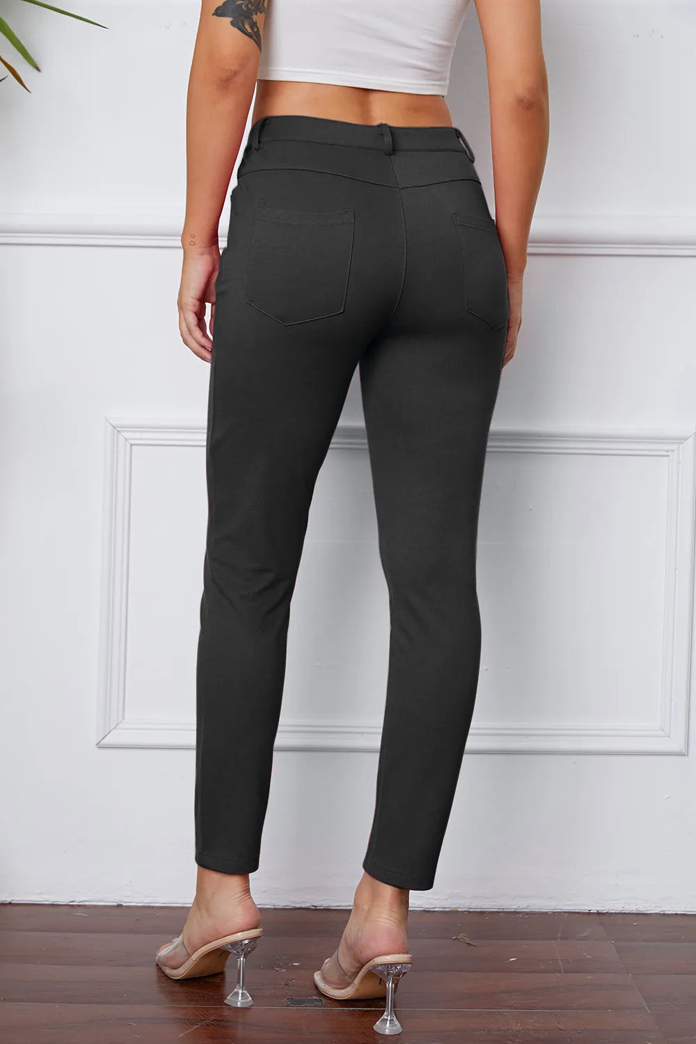 Slim-fit stretch ankle pants with five-pocket styling