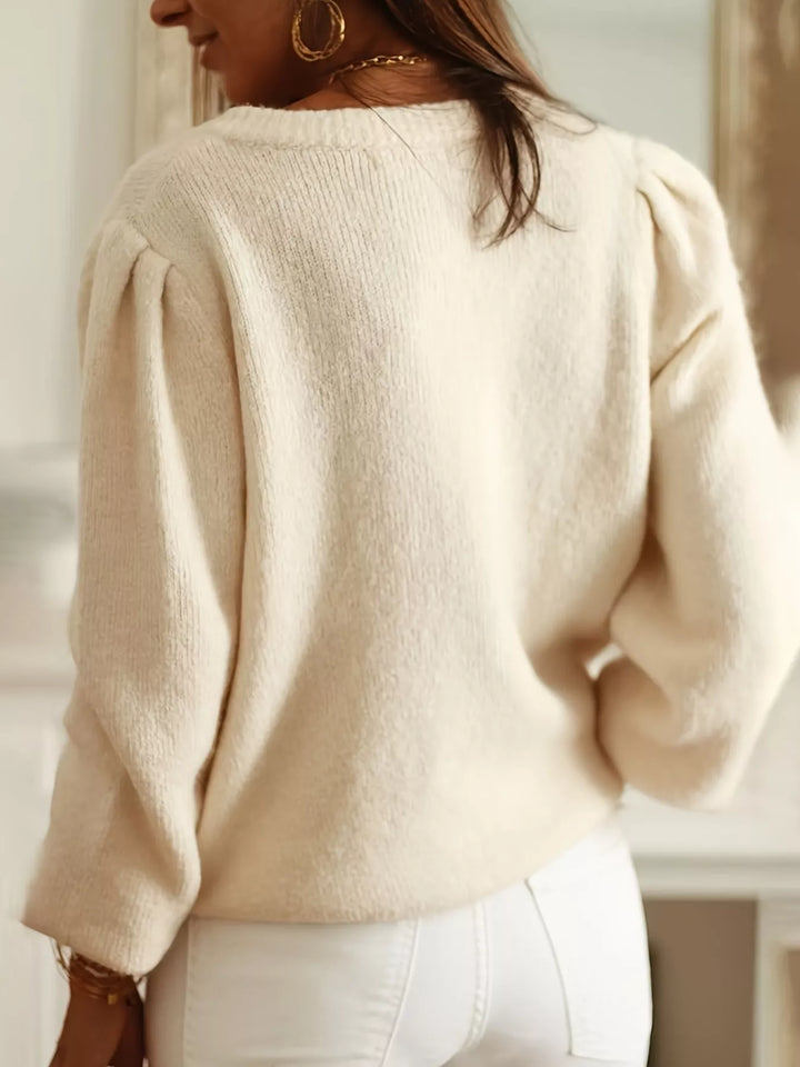 Button-down eyelet knit cardigan with puff sleeves