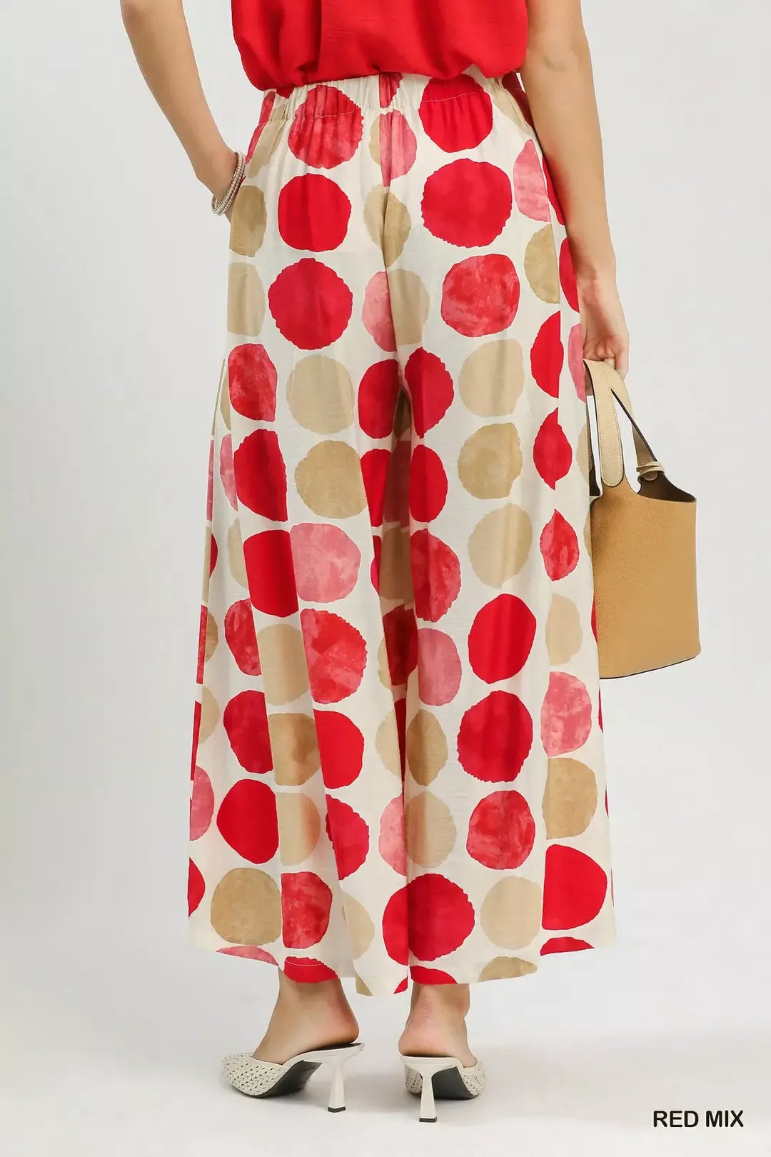 Watercolor dot print wide leg pants with side pockets
