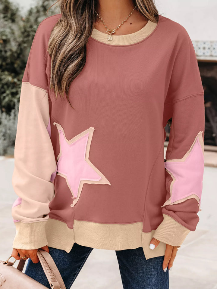 Star patch drop-shoulder sweatshirt with contrast panels
