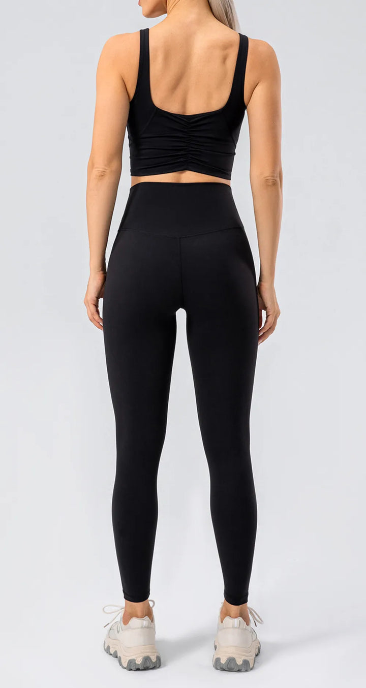 High-waist wide-waistband full-length active leggings