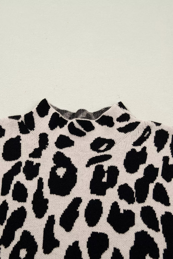 Leopard print mock neck cap sleeve sweater top