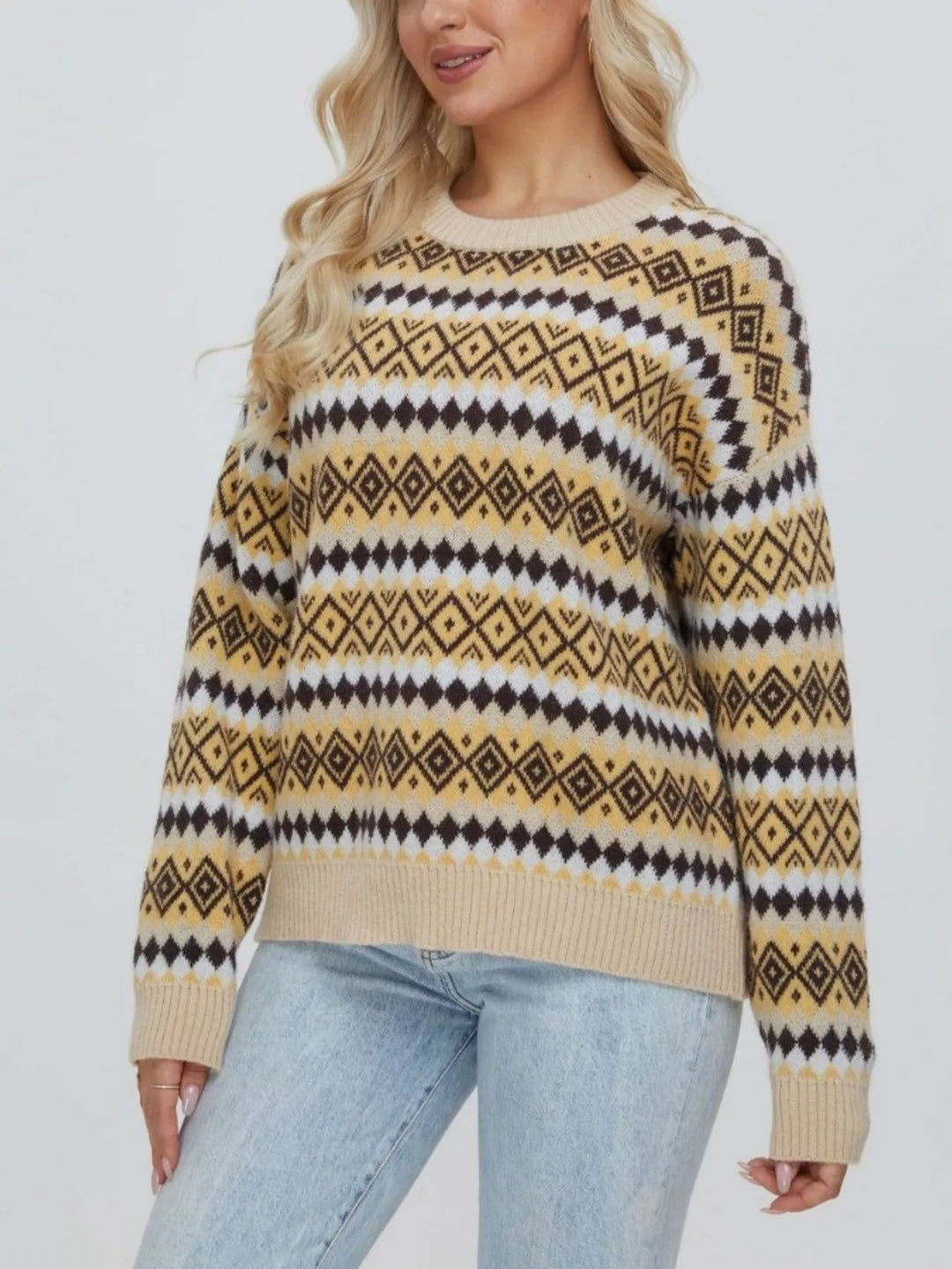 Geometric Fair Isle knit crew neck sweater