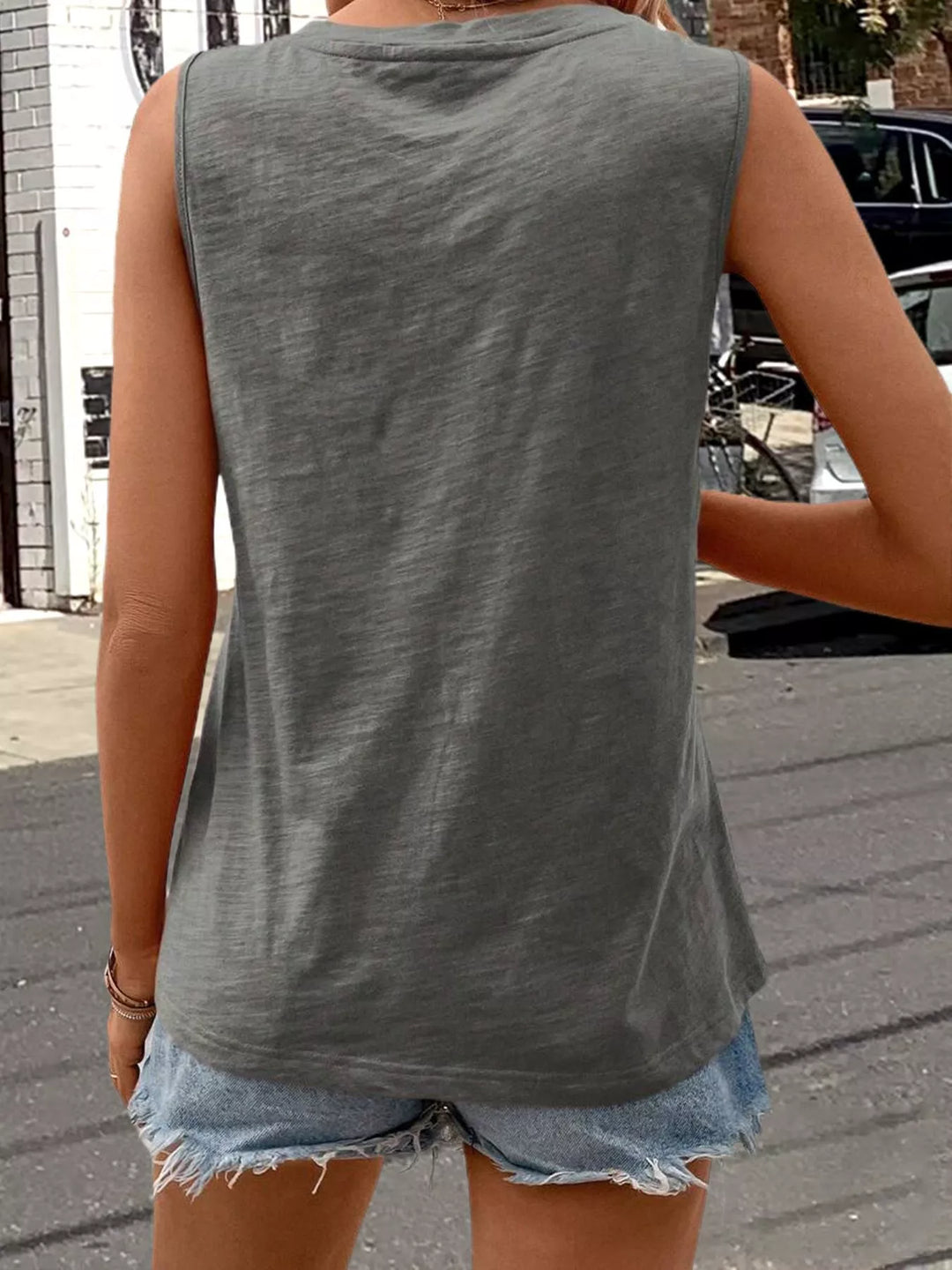 V-neck tank top with chest patch pocket