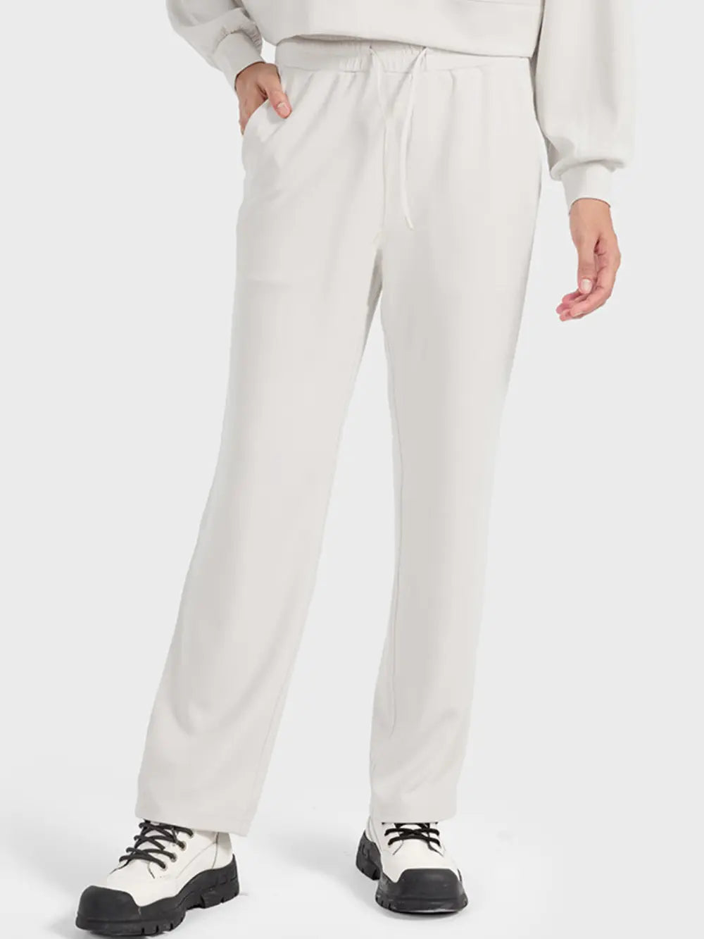 Ivory Drawstring straight leg sweatpants with pockets
