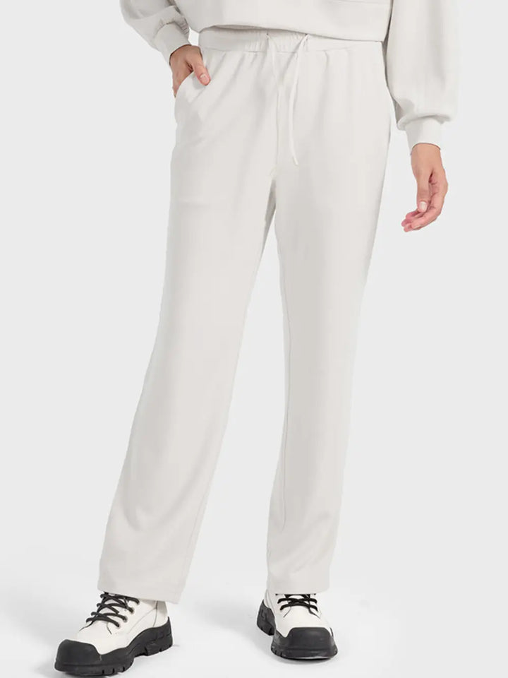 Ivory Drawstring straight leg sweatpants with pockets