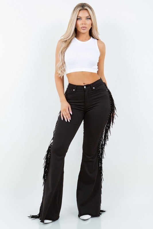 Texas Sun Fringe Bell Bottom Jeans | High Rise Denim