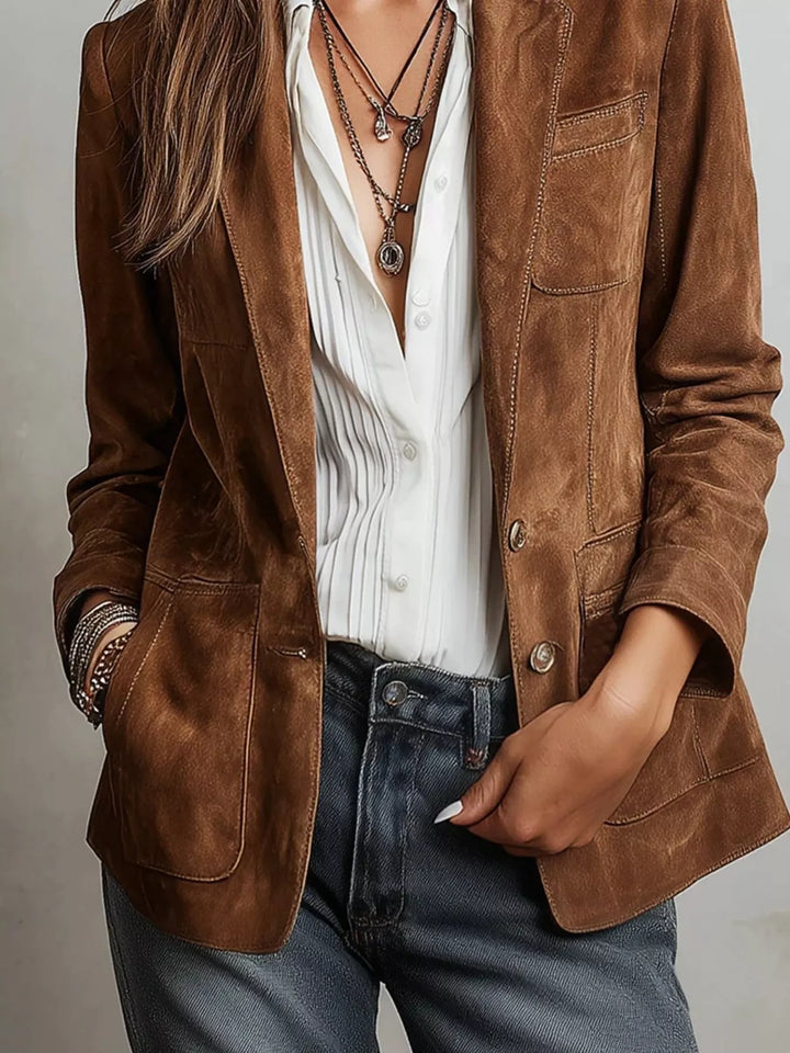 Faux suede notch lapel blazer with patch pockets