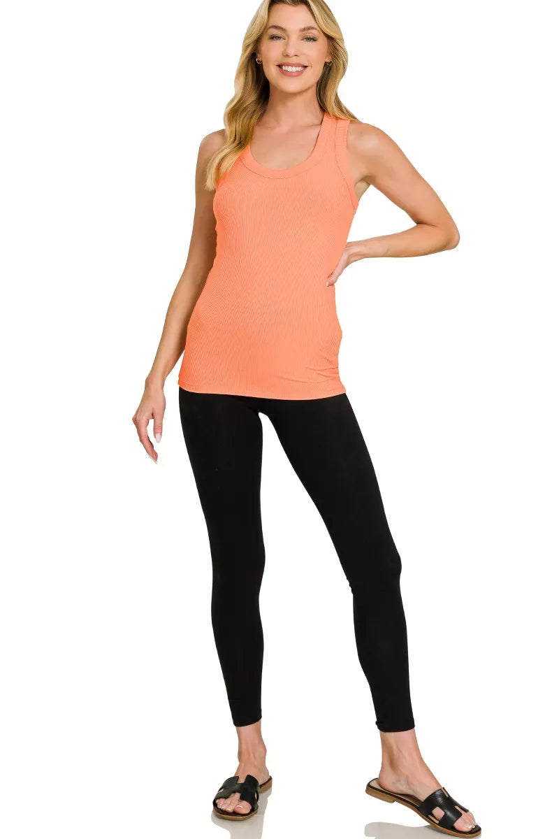 Ribbed scoop neck racerback tank top