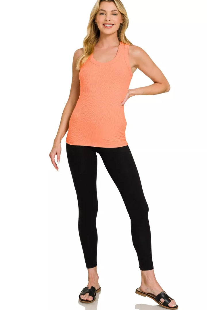 Ribbed scoop neck racerback tank top