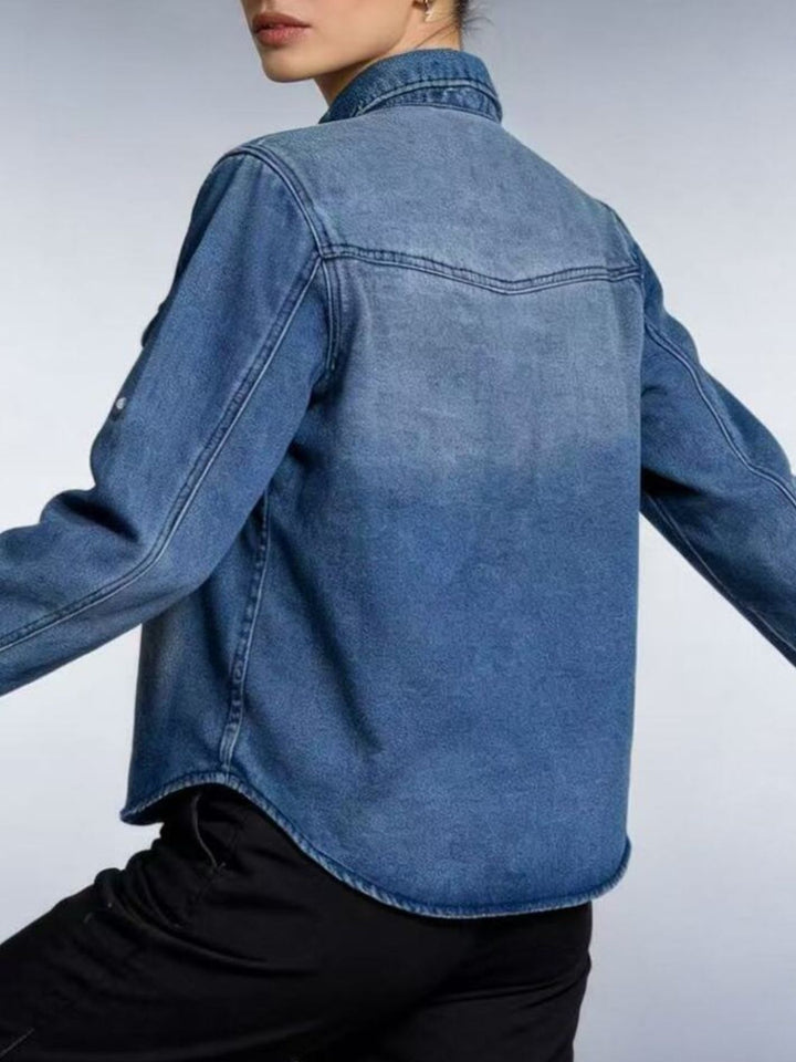 Western button-down denim shirt with flap pockets