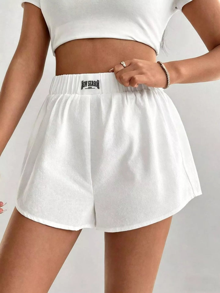 White Elastic waist cotton boxer shorts with curved hem