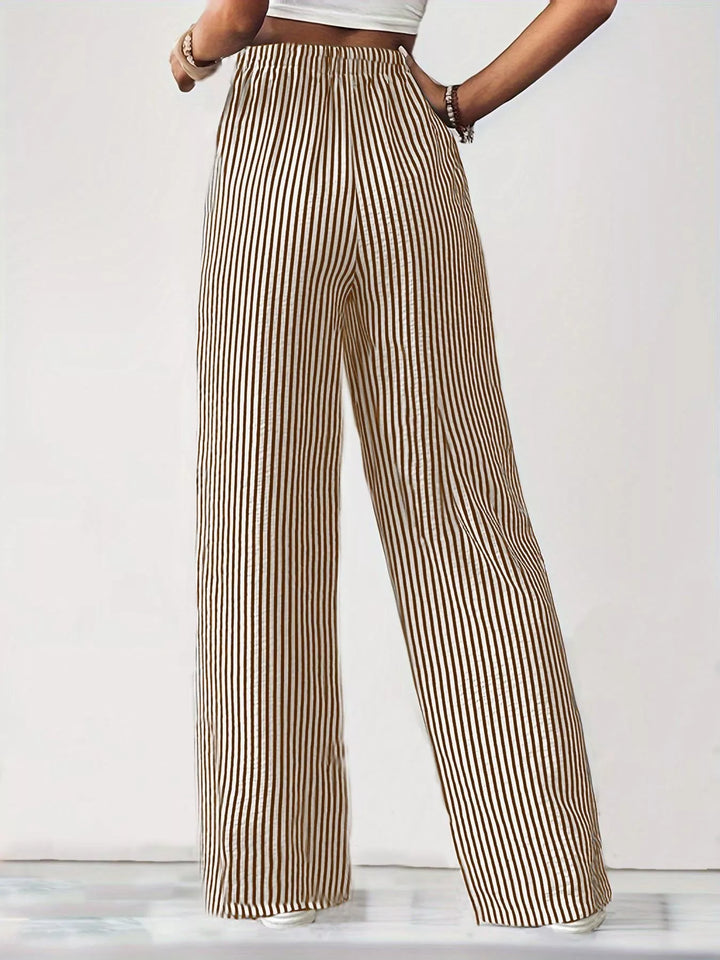 Striped wide-leg drawstring pants with side pockets