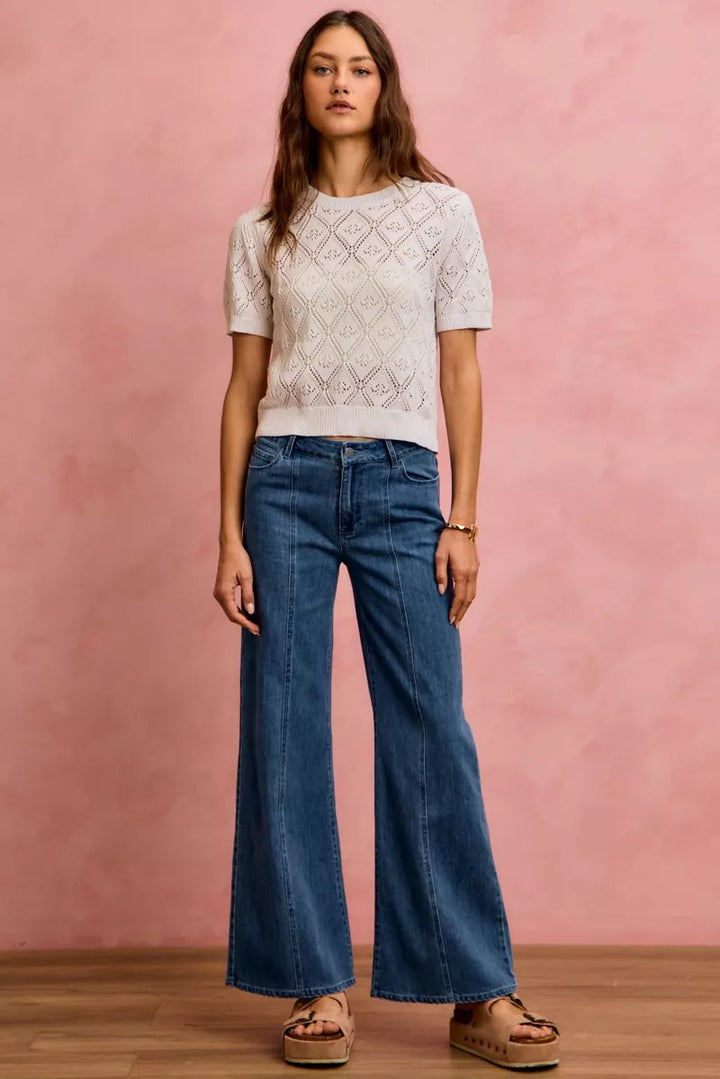 Mid-rise wide-leg jeans with front center seam