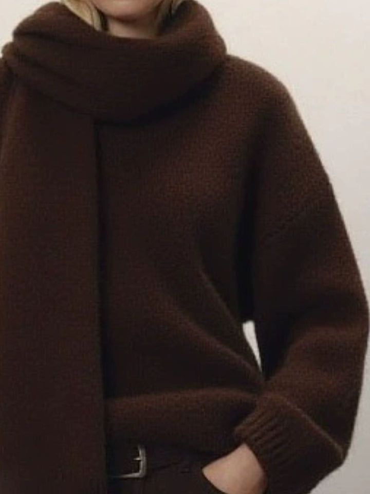 Oversized dropped-shoulder knit sweater with scarf