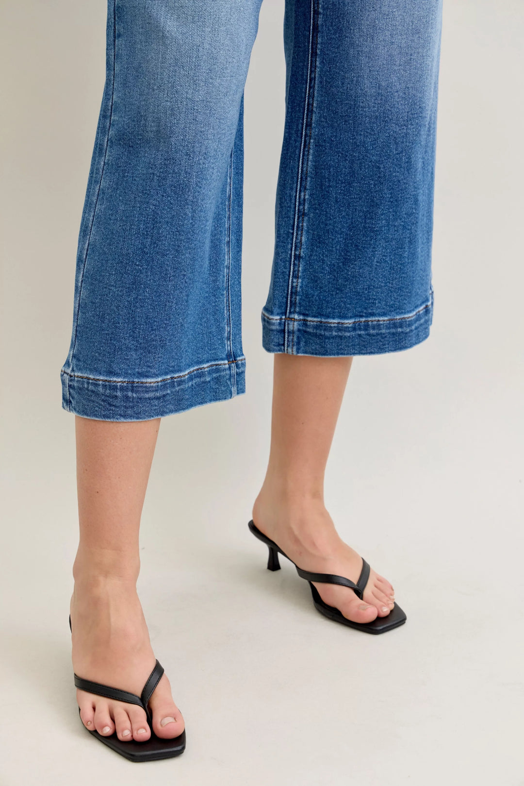 Judy Blue mid-rise crop wide-leg jeans with cuffed hem