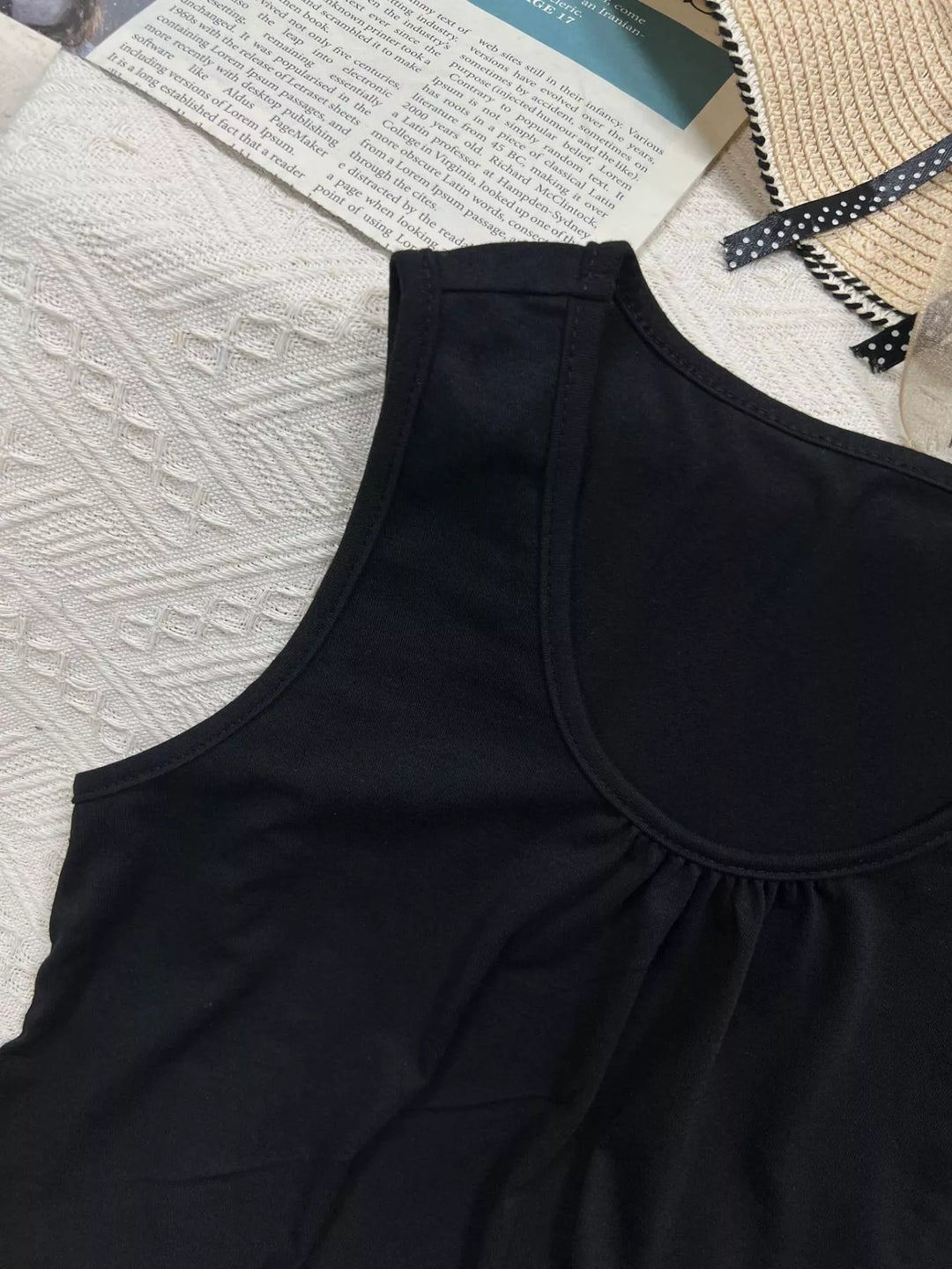 Scoop neck relaxed tank with ruched neckline detail