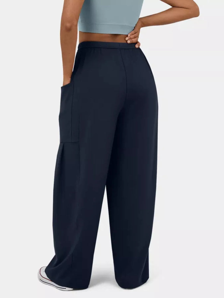 High-rise drawstring wide-leg pants with patch pockets