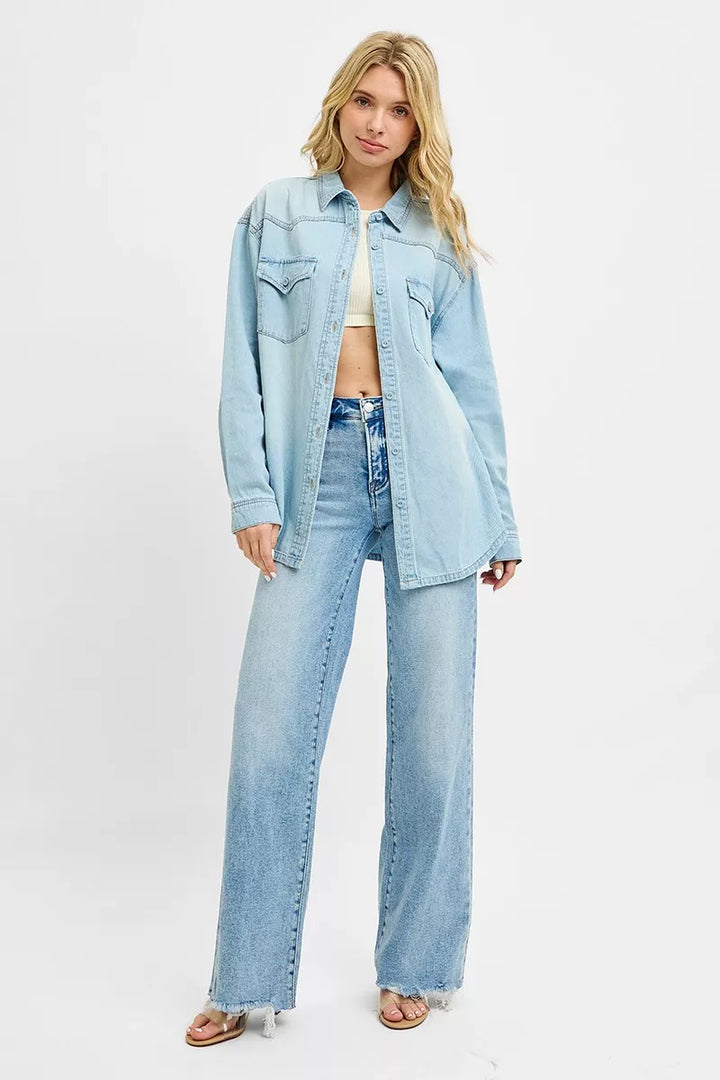 Western yoke relaxed-fit denim shirt with snap chest pockets