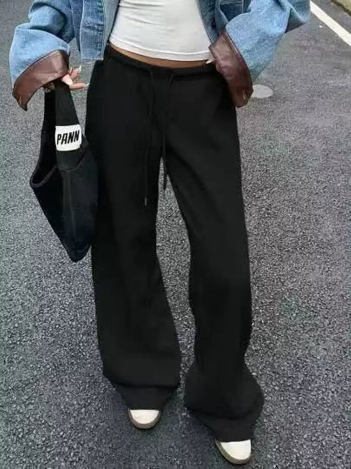 Black Wide-leg drawstring sweatpants with side pockets