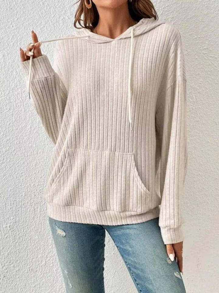 Off-white Ribbed knit hoodie with drawstring and kangaroo pocket