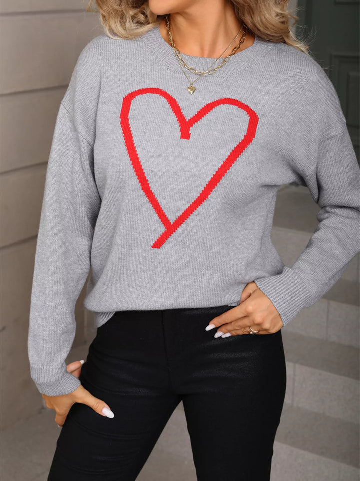 Grey Heart graphic dropped shoulder crew neck sweater