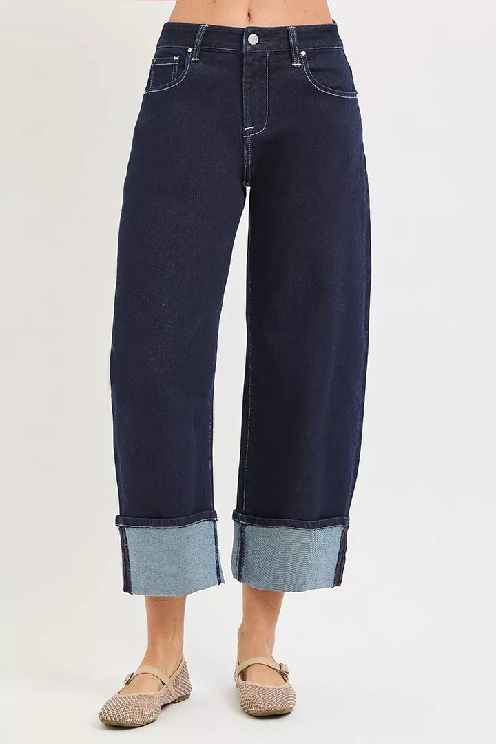High-rise slouchy barrel-leg cropped jeans with cuffed hem