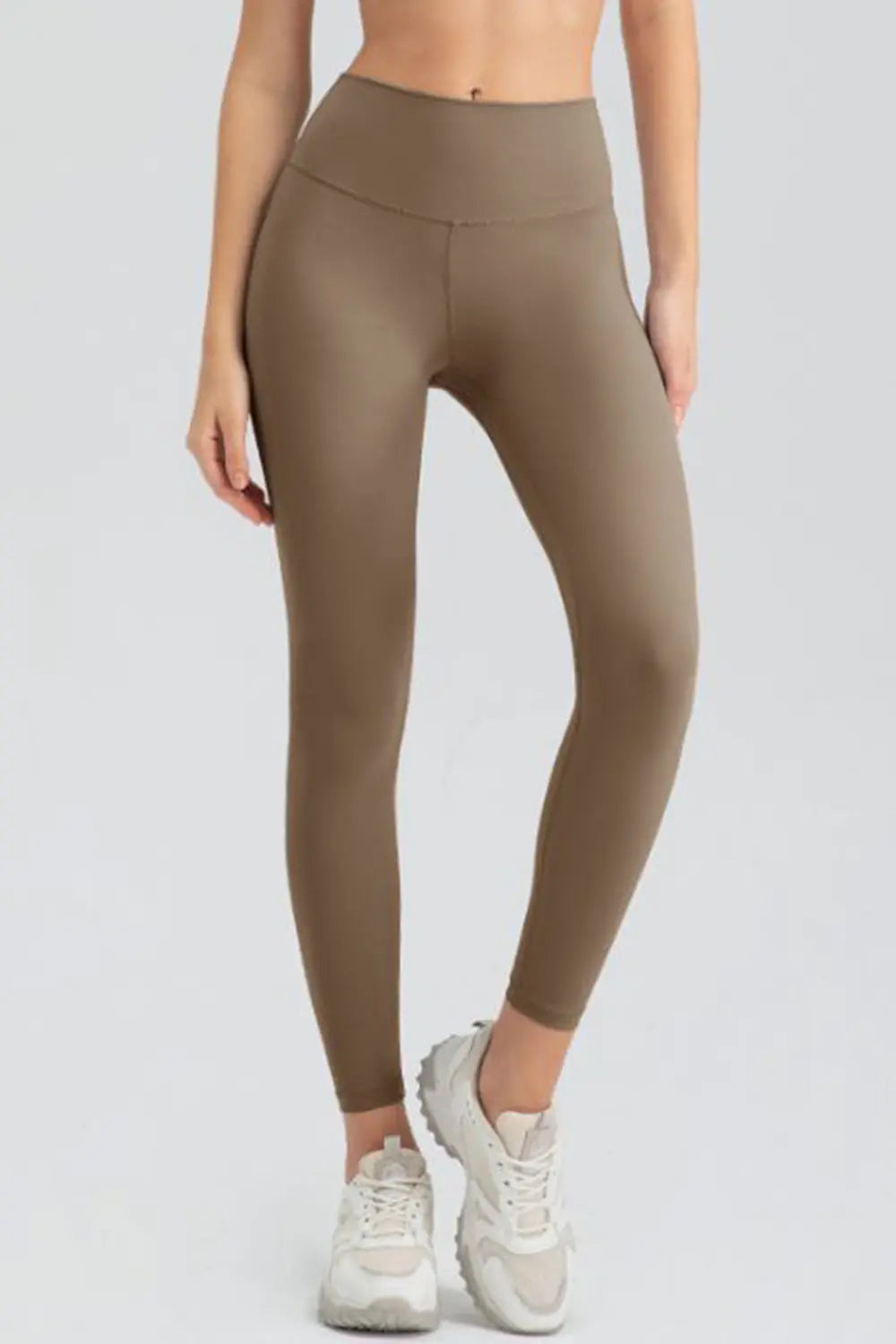 Khaki Wide waistband high-rise workout leggings
