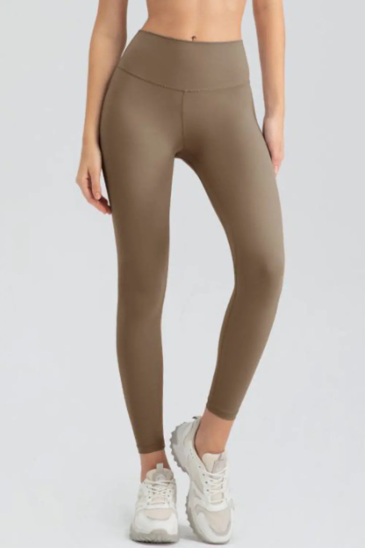 Khaki Wide waistband high-rise workout leggings