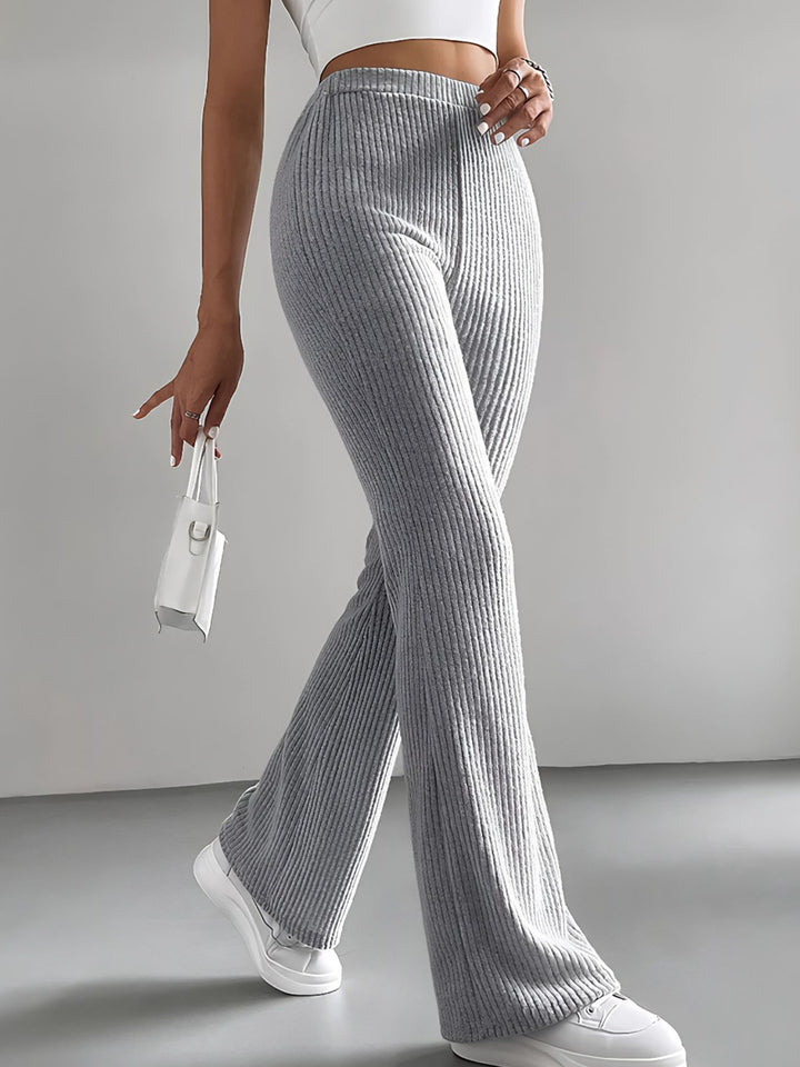 Ribbed knit high-rise pull-on flare pants