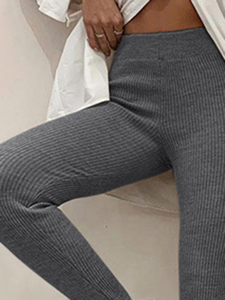 Ribbed knit mid-rise leggings with split hem