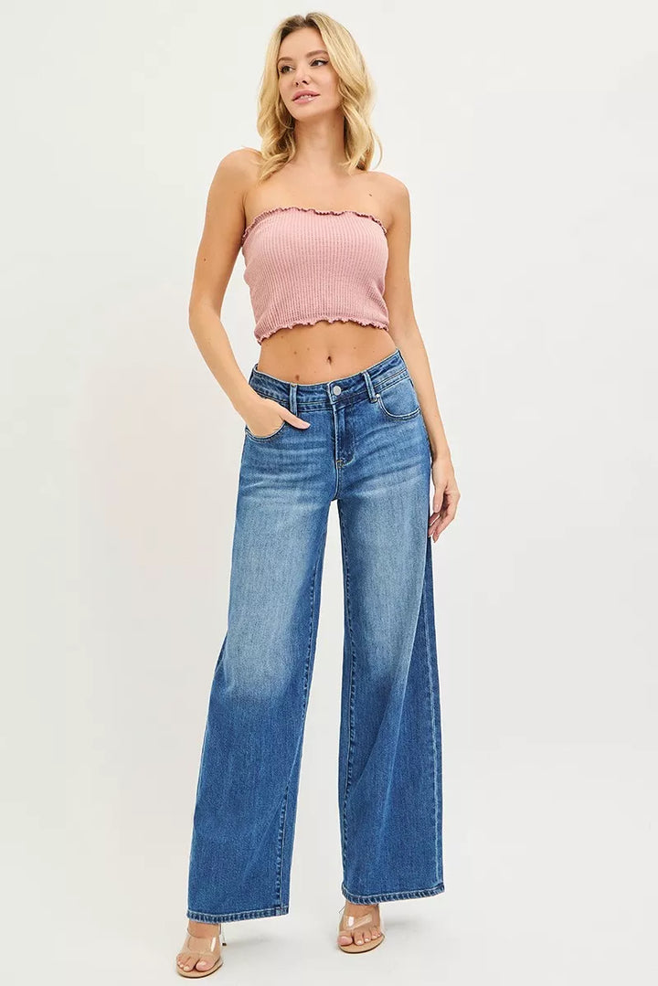 Slouchy wide-leg baggy jeans with pockets