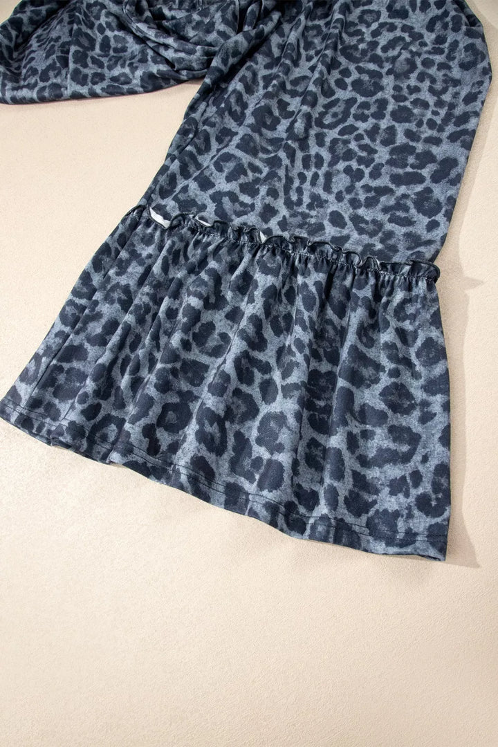 Tiered ruffle leopard wide-leg pants with drawstring waist
