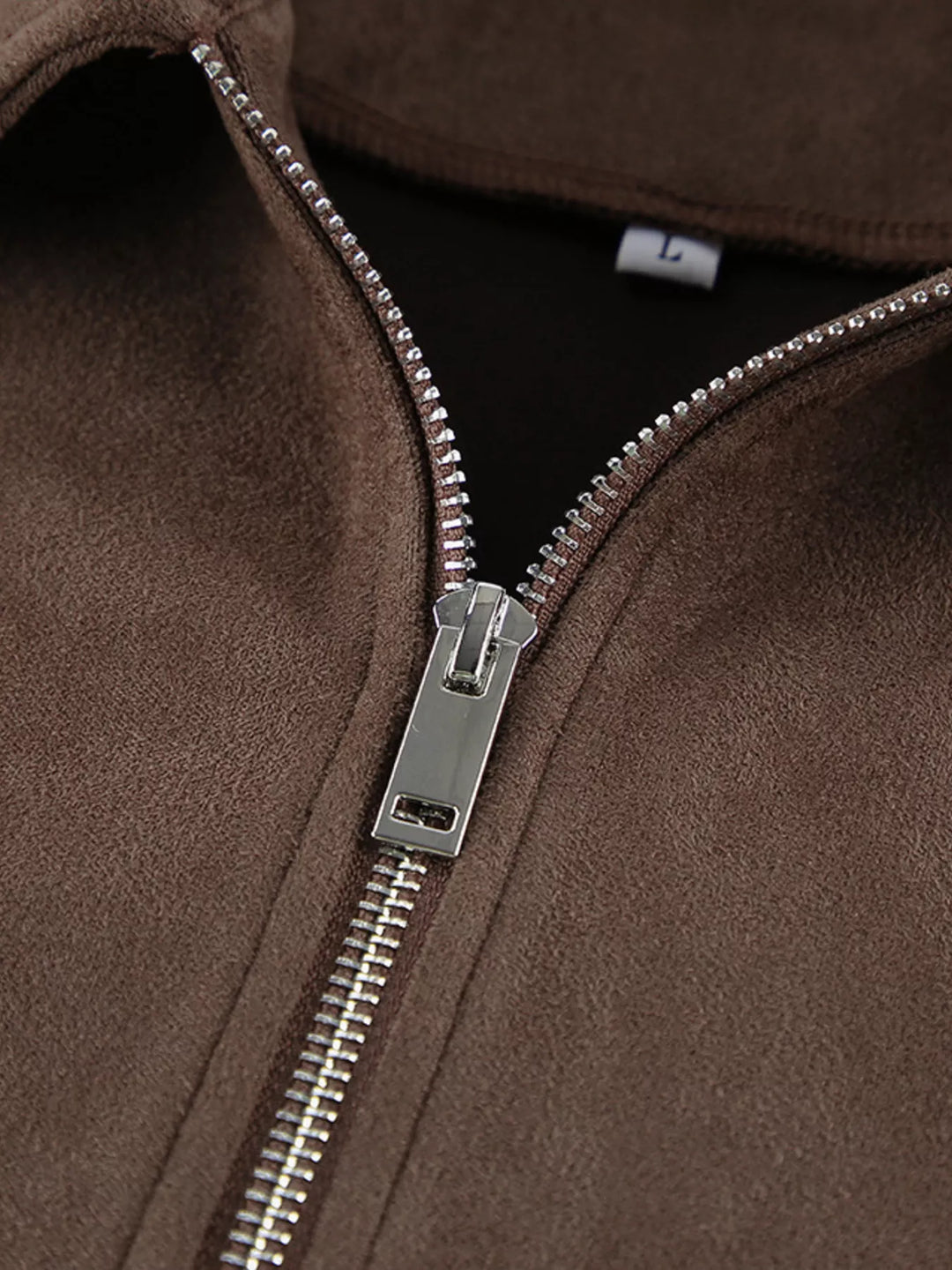Cropped faux suede zip-up jacket with dropped shoulders