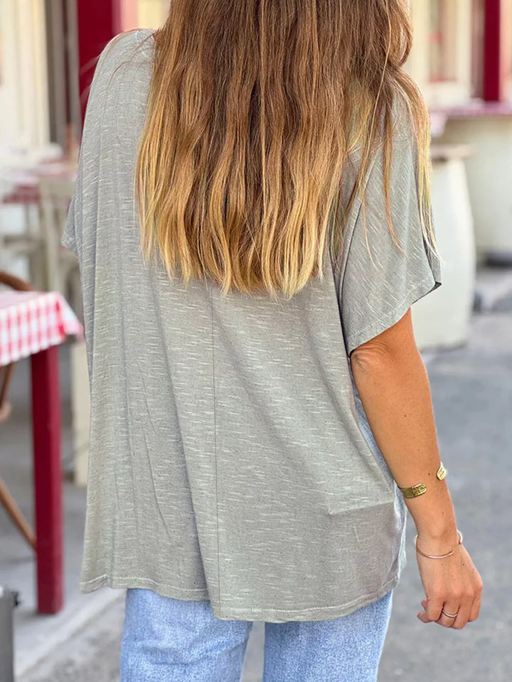 Relaxed v-neck heathered jersey tee with batwing sleeves