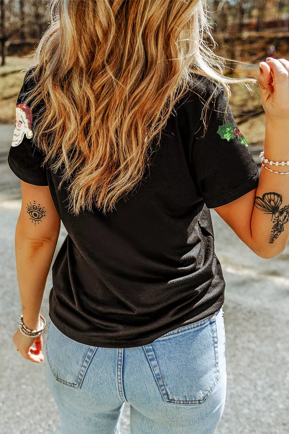 Sequin Santa and holly Christmas graphic tee