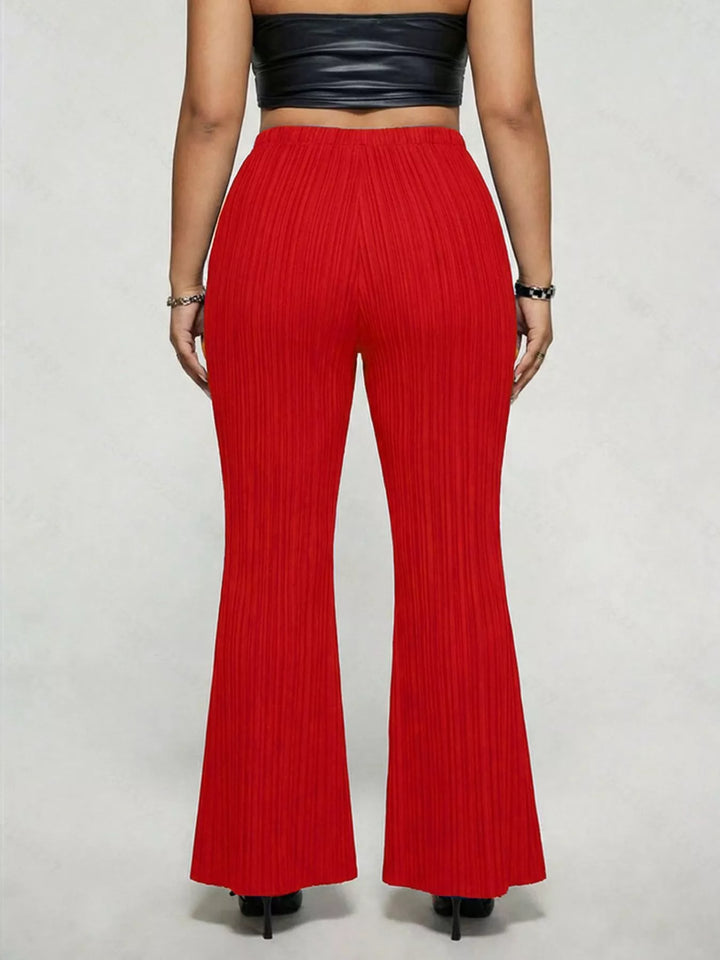 Plus size high-rise ribbed flare pants with buckle detail