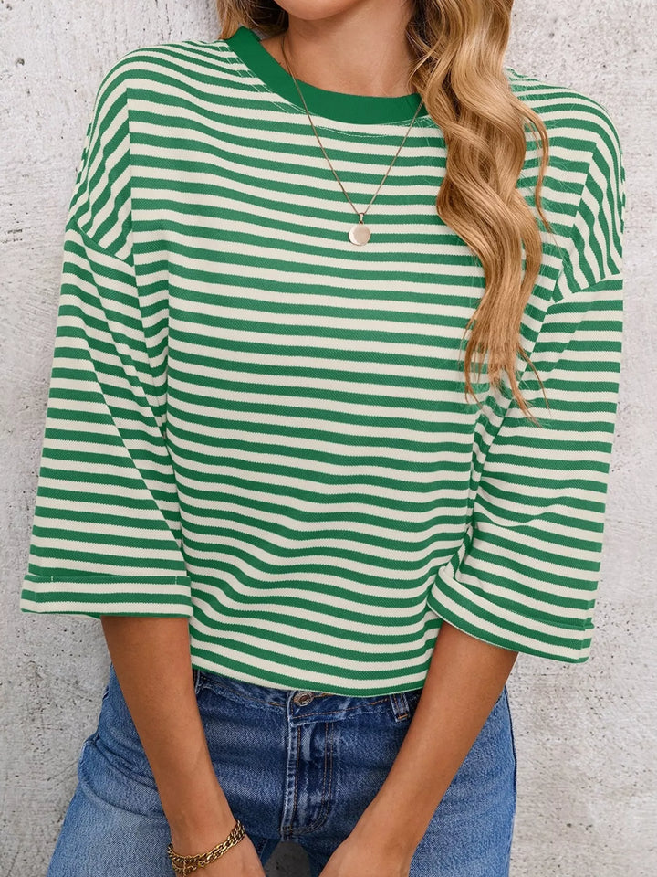 Striped oversized tee with back bow tie and keyhole cutout