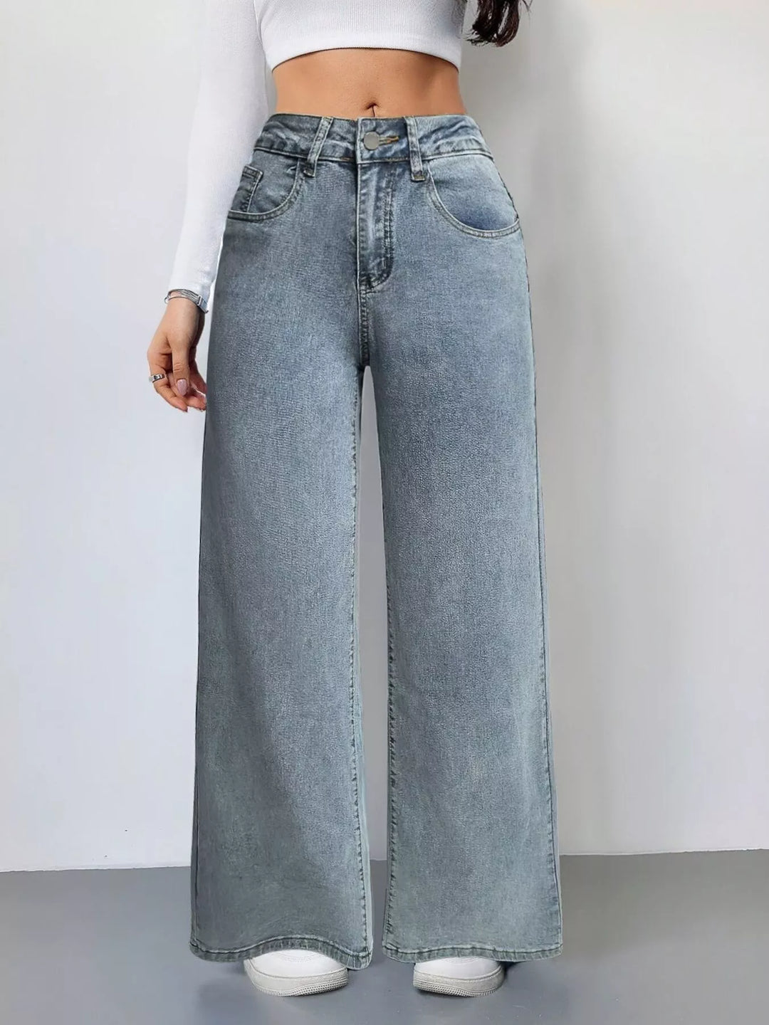 Light Blue High-rise wide-leg jeans with full-length hem