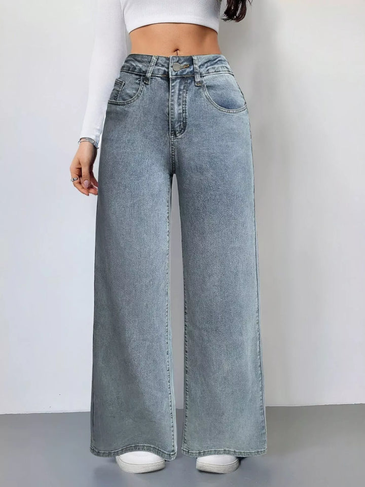 Light Blue High-rise wide-leg jeans with full-length hem