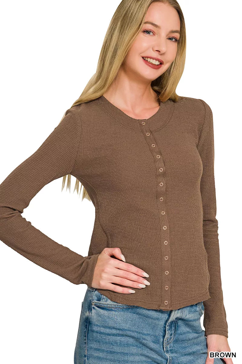 Long-sleeve double knit snap-button collared shirt