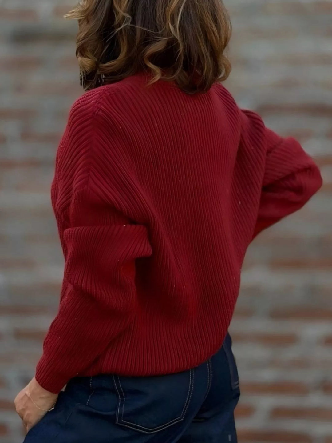 Ribbed knit V-neck button-front cardigan with gold buttons