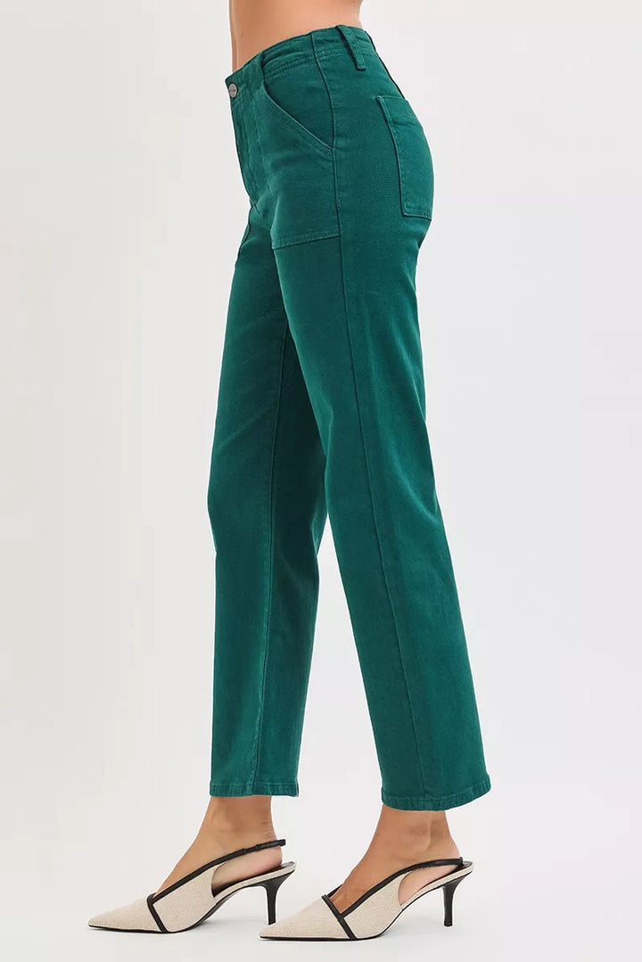 High-rise ankle flare jeans with utility patch pockets