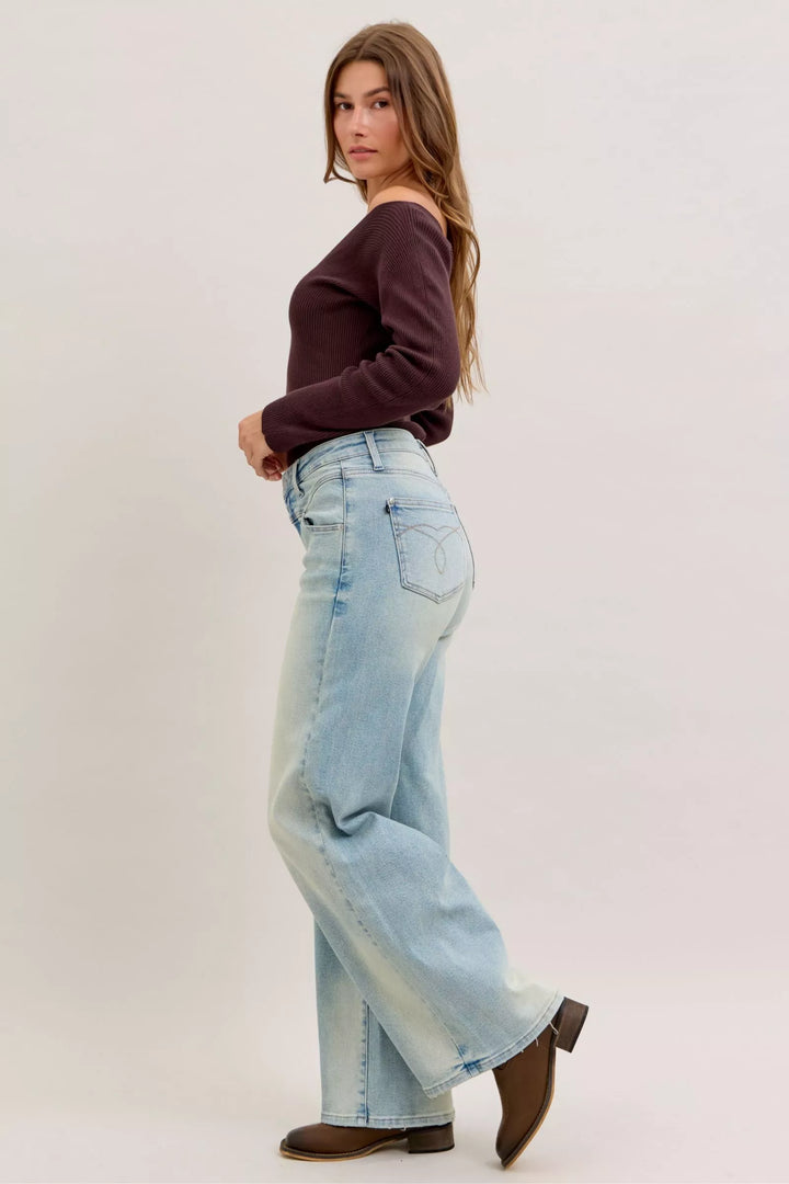 High-rise column straight-leg jeans with yoke detail