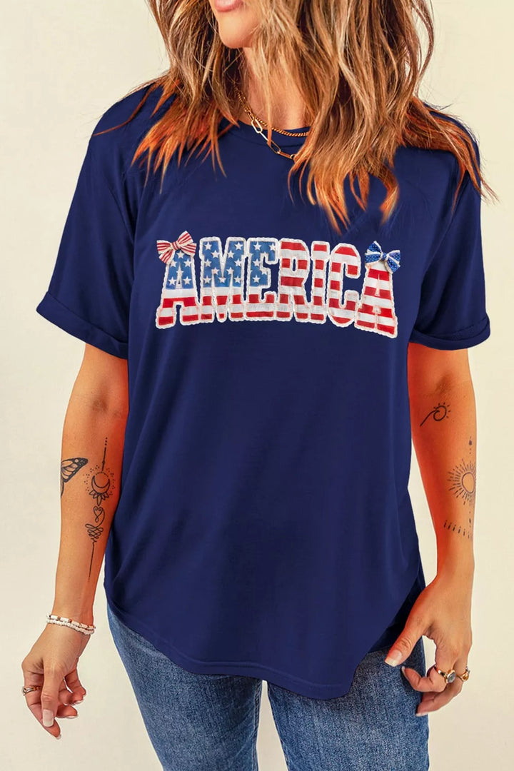America flag graphic crew neck relaxed short sleeve tee