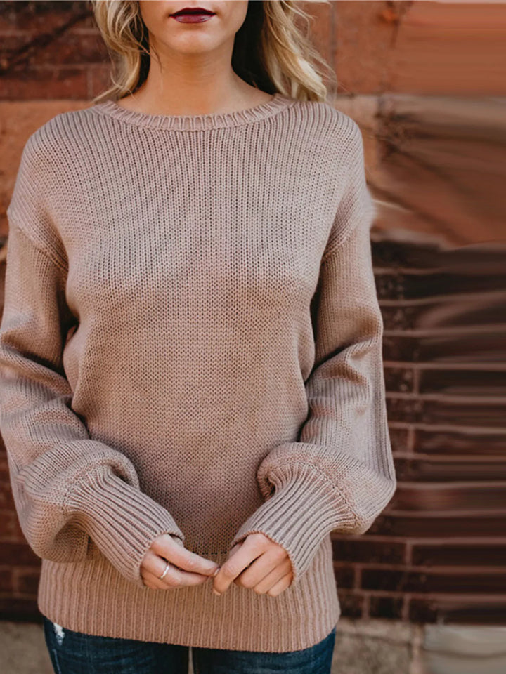 Lotus Root Starch Tie-back ribbed knit sweater with long sleeves