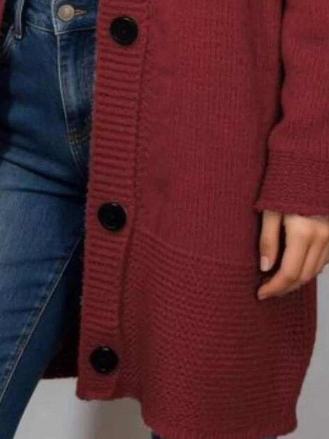 Hooded button-front longline knit cardigan with pockets