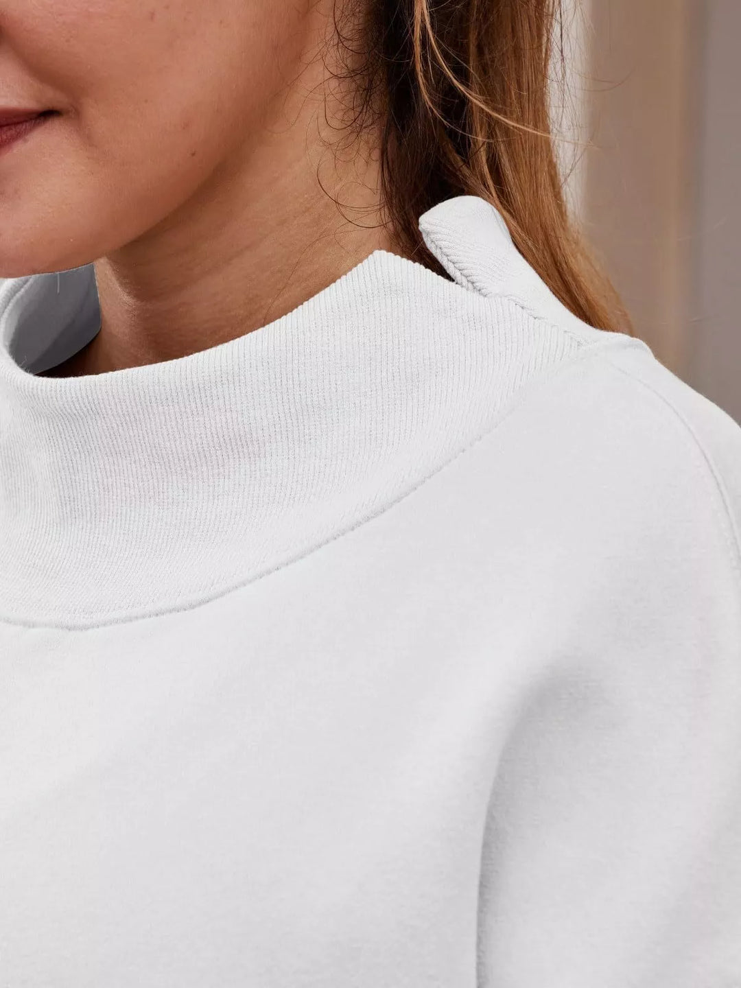 Mock neck dropped shoulder fleece sweatshirt